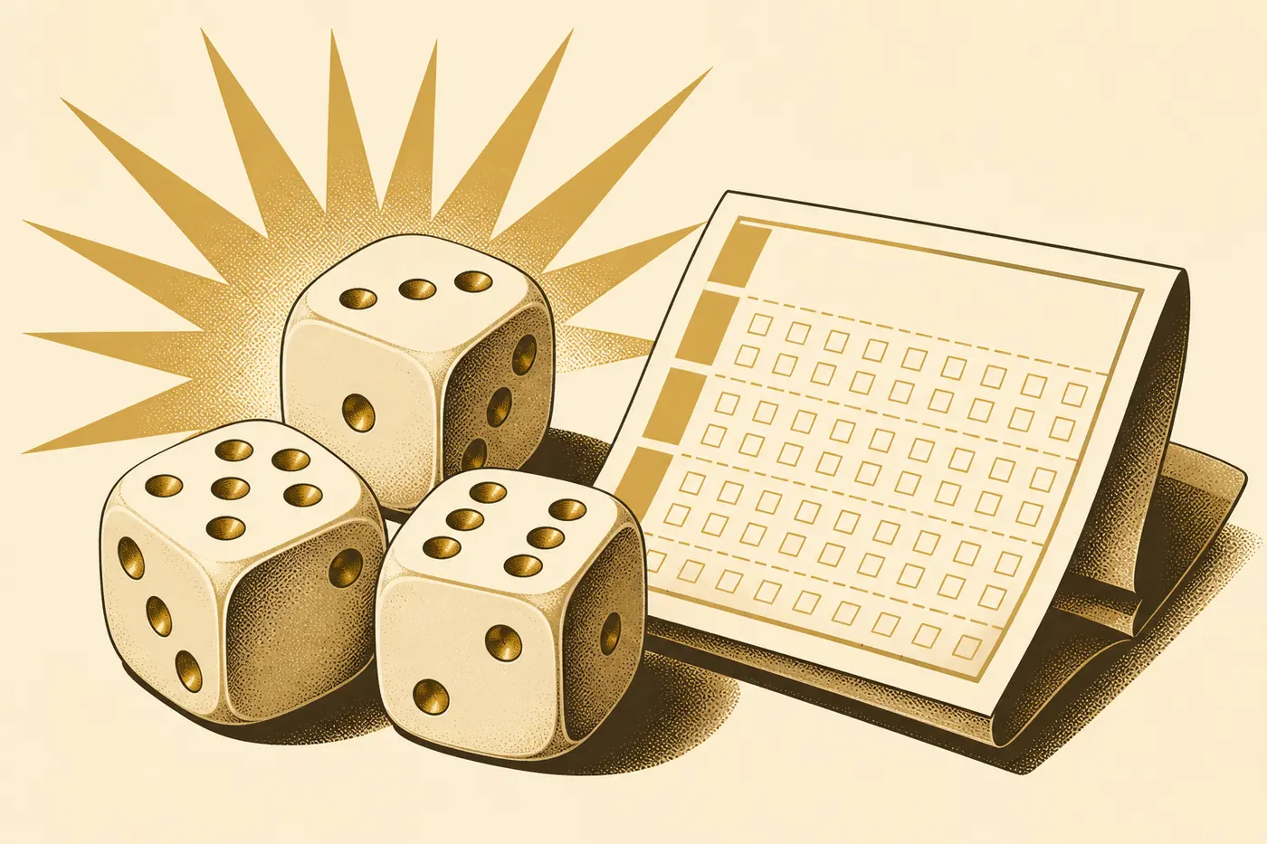 Dados y un talón de sorteo en still-life